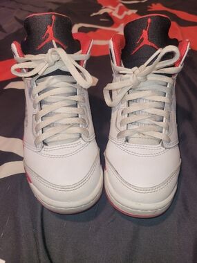 Jordan Kids White and Red High-Top Sneakers
